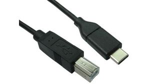 Cable, USB C-kontakt - USB B-kontakt, 2m, USB 2.0, Svart